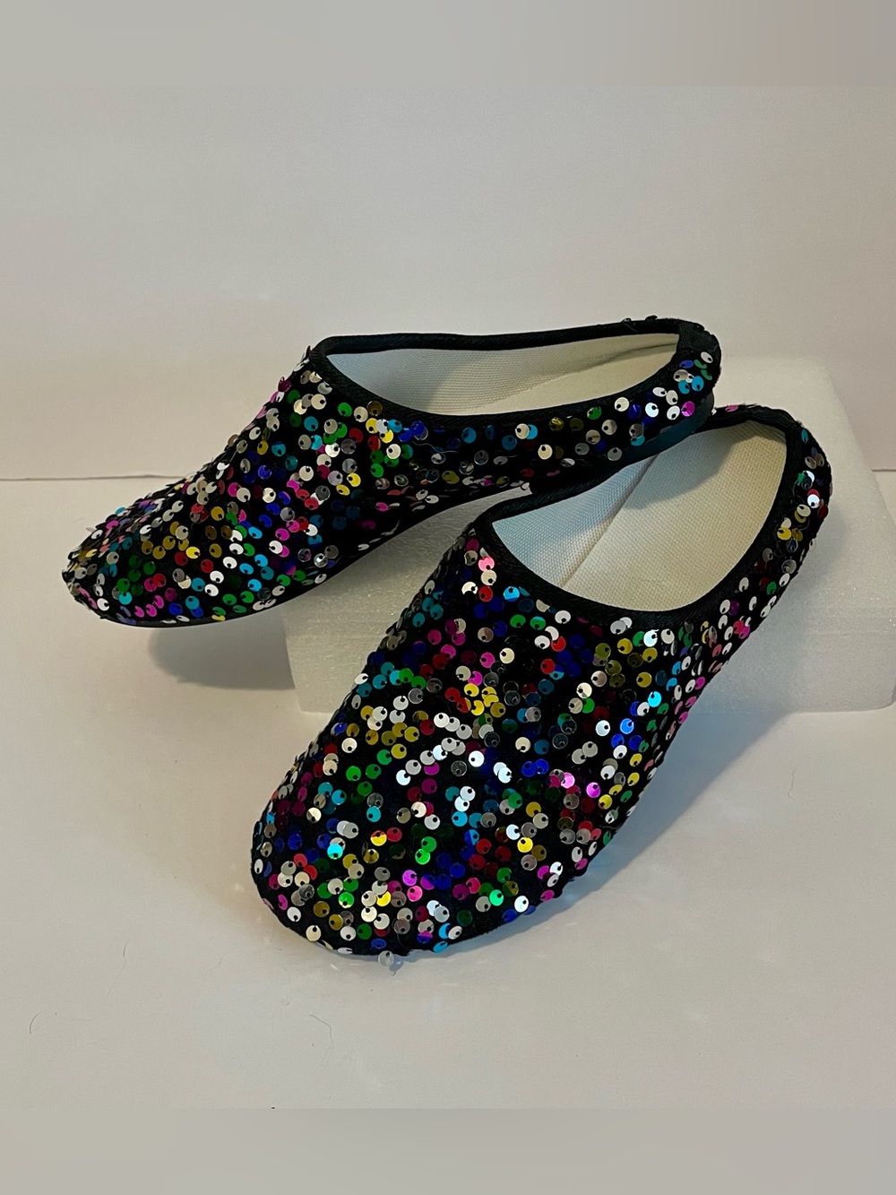 Black Multi-colored Sequin Slip-On Sparkle Loafers slippers